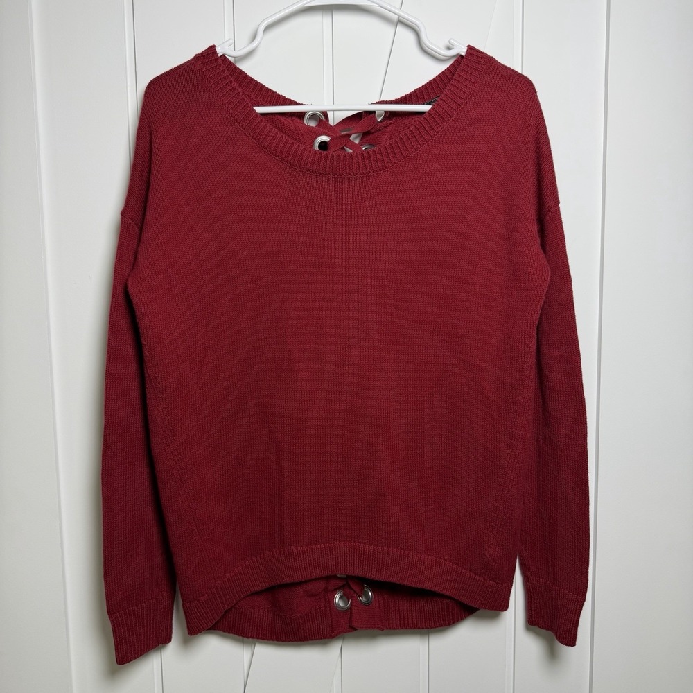 Express Women's Red Knit Sweater Lace Up Detail In The Back Size XS Long Sleeve